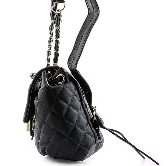 Badgley Mischka ✦ Vegan Leather Backpack ✦ Quilted Black Mini Chain Strap Lock main image 4